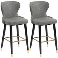 HOMCOM Bar Stools Set of 2, Dining Stools with Backrest, Footrest Refurbished