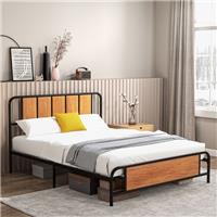 HOMCOM King Size Bed Frame with Headboard Steel Bed Base 160 x 207cm Refurbished