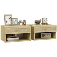Floating Nightstands Set of 2 with Rattan Drawer and Storage Shelf Refurbished