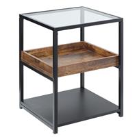 HOMCOM Industrial Side Table with 3-tier Storage Shelves Brown Refurbished