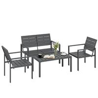 Outsunny 4 Piece Garden Furniture Set, HDPE Metal Outdoor Sofa, Refurbished
