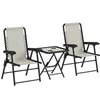 Outsunny 3 Pieces Folding Garden Bistro Set with Cup Holders, White, Refurbished