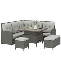 Outsunny 6 PCs Rattan Garden Furniture Sectional Corner Sofa, Refurbished