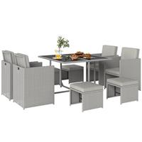 Outsunny 8 Seater Cube Rattan Garden Dining Set with Cushions, Grey, Refurbished