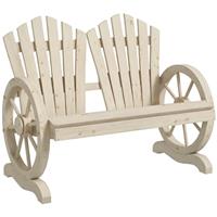 Outsunny 2 Seater Garden Bench w/ Wheel-Shaped Armrests Natural Wood Refurbished