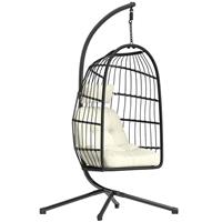 Outsunny Hanging Egg Chair, Outdoor Swing Chair with Stand, Black/Cream