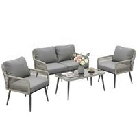 Rattan Garden Furniture Set, Tempered Glass with 3 Chairs