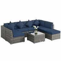 Outsunny 8 Pieces Patio Rattan Sofa Set, Garden Furniture Set Dark Blue