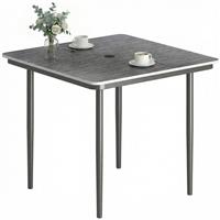 Outsunny Garden Dining Table, Outdoor Table with Umbrella Hole, Grey Refurbished