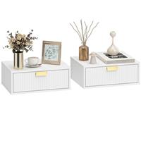 HOMCOM Floating Nightstands Set of 2, Wave Drawer, White, Refurbished