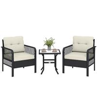Outsunny 3 Pieces Rattan Bistro Set with Tempered Glass Table Cream, Refurbished