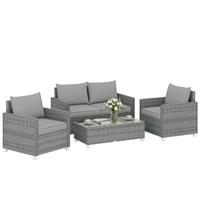 Outsunny 4 Seater Rattan Garden Furniture Set with Cushions Refurbished