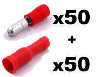 100 Red Bullet Connector Insulated Crimp Terminals for Electrical & Audio Wiring