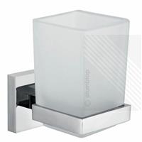 ECOSPA Frosted Glass Toothbrush Tumbler Bathroom Accessory Chrome Holder