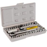 SOCKET SET 1/4 3/8 DR METRIC IMPERIAL-AF RATCHET DRIVER & STORAGE CASE (40PC)