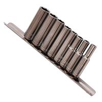 9Pc 1/4" DEEP SOCKET SET CHROME PLATED METRIC SOCKET 5.5-12mm GARAGE RACK HOLDER