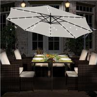 32 LED Solar Powered Parasol Garden Banana Hanging Umbrella Cantilever Cream