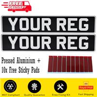 Classic Car Number Plates x2 In Classic Black & Silver Aluminium Metal Pressed