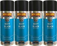 Hycote Matt Black Fast Drying Aerosol Spray Paint Car Body Metal 400ML x 4