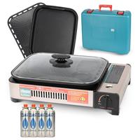 Gas Kocher Campingkocher + Grillplatte Gasgrill Outdoor + 4x Gaskartuschen 227g