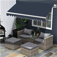 3x2.5m Retractable Manual Awning Outdoor Patio Garden UV Sun Shade Canopy Blue