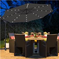 3M Outdoor LED Garden Patio Banana Parasol Hanging Umbrella Cantilever Black