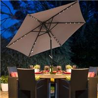 2.5M Round Garden Parasol LED light Umbrella Patio Sun Shade Crank Tilt Taupe