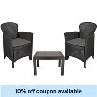 AKITA 3 PIECE BISTRO SET TABLE AND CHAIRS RATTAN EFFECT GARDEN SET WITH CUSHIONS