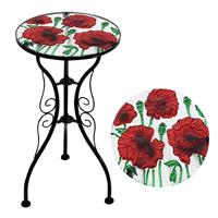 Mosaic Table Poppies Design Iron/Glass Round Coffee Garden Patio