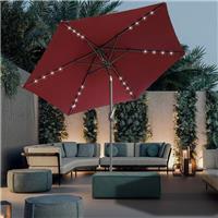 2.5M Garden Sun Shade Parasol Solar LED lights Umbrella Crank Tilt Wine Red