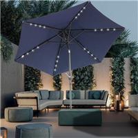 2.5M Round Garden LED Parasol Sun Shade Outdoor Patio Umbrella Crank Tilt Blue