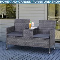 Grey Rattan Companion Chair Set Patio Garden Furniture Love Seat Sofa Side Table