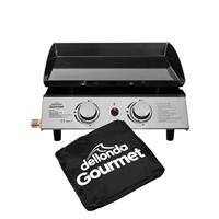 2 Burner BBQ Portable Gas Plancha Grill 5kW Hot Plate, Cover - Stainless Steel