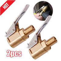2x Tyre Valve Air Chuck Inflator Pump Connector Adapter Brass Clip on Car 8mm