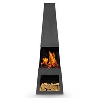 Chiminea Fire Pit, Outdoor, Wood Storage - Black Steel