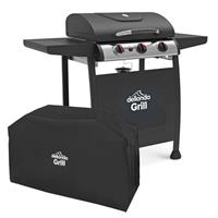3 Burner BBQ Gas Grill, Thermometer, with Cover - Black/Stainless Steel
