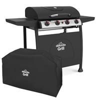 4 Burner BBQ Gas Grill, Thermometer, with Cover - Black/Stainless Steel