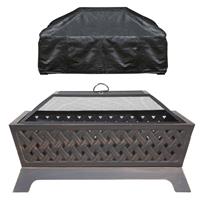 Rectangular Fire Pit, Outdoor Use, with Cover - Antique Bronze Effect