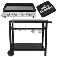 4 Burner BBQ Portable Gas Plancha Grill 10kW Hot Plate, with Cover & Trolley