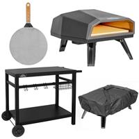 Gas Pizza Oven with Water Resistant Cover, 12" Pizza Peel and BBQ Trolley