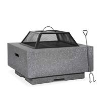 MgO Fire Pit, Square with BBQ Grill & Poker - Dark Grey