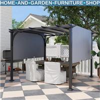 Large Metal Garden Pergola 3x3m Retractable Sun Shade Grey Patio Gazebo Canopy