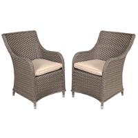 Garden Arm Chairs & Cushions x 2, Chester Rattan Wicker - Brown
