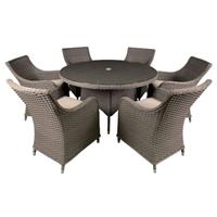 Garden Dining Set, 7-Piece, Glass Table Top, Chairs x 5, Chester Rattan - Brown