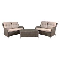 Garden Lounge Set, 3-Piece, 2x Double Seater Sofas, Chester Rattan - Brown
