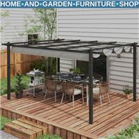 Large Metal Pergola w/ Retractable Roof Heavy Duty Gazebo Garden Shelter 4 x 3m