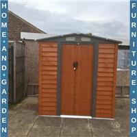 Metal Garden Shed Wood Effect Tool Storage Shed Sliding Door 6.5 x5ft Outdoor