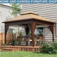 Heavy Duty Garden Pop Up Gazebo Instant Shelter Mosquito Netting Khaki 3x3m Tent