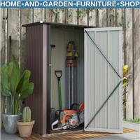 Outdoor Storage Shed Steel Garden Shed w/ Lockable Door Brown Patio Tool Shed