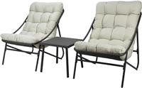 3 Piece Bistro Garden Set 2 Sling Chairs Matte Black Steel Beige Cushions Table